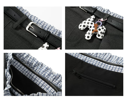CHECKERED PANEL TROUSERS WITH TOTE