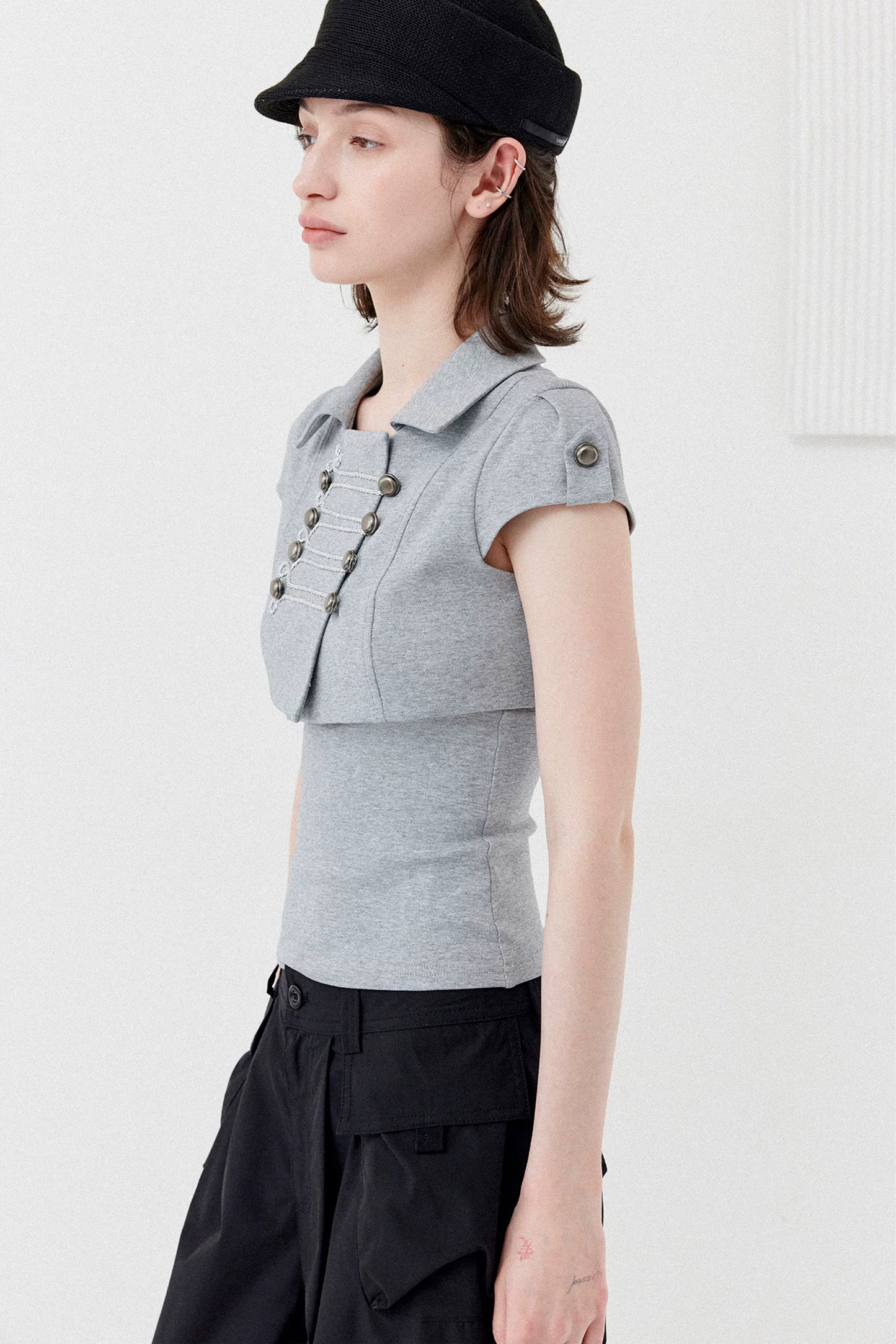 DOUBLE-BREASTED CROP TOP SET