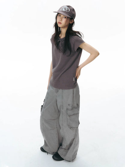 LACE TIE NECKLINE T-SHIRT