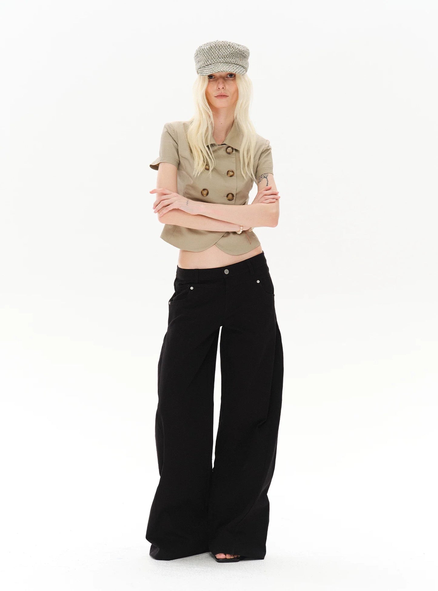 CASUAL WIDE-LEG TWILL PANTS