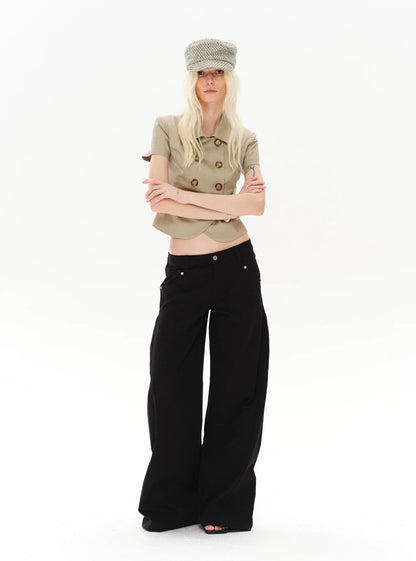CASUAL WIDE-LEG TWILL PANTS