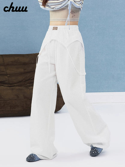 LACE-PANEL WIDE-LEG PANTS
