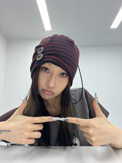 STRIPE BUTTON BEANIE