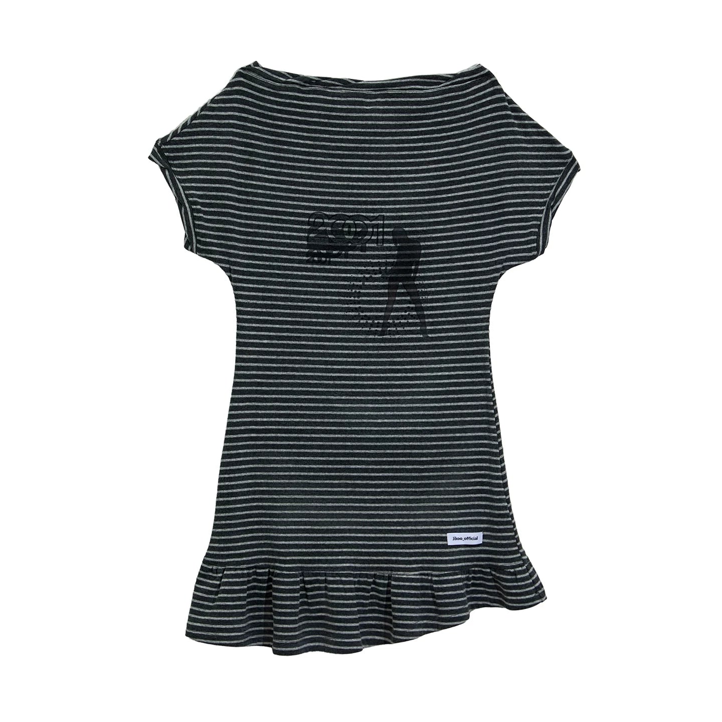 STRIPED RUFFLE HEM DRESS