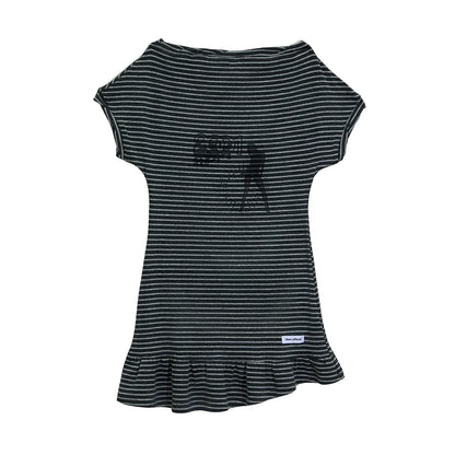STRIPED RUFFLE HEM DRESS
