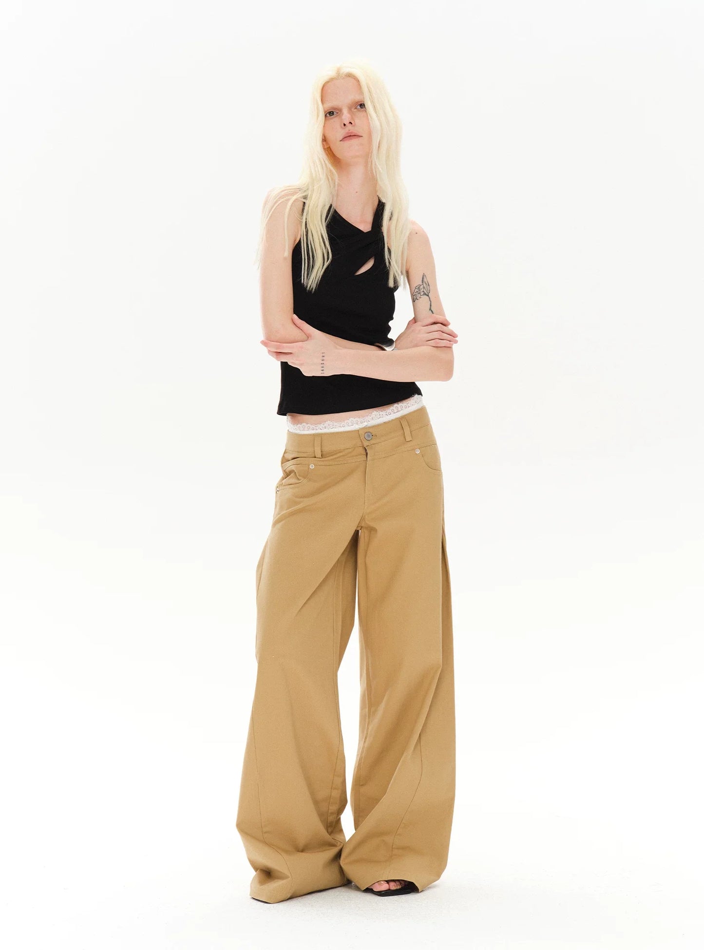 CASUAL WIDE-LEG TWILL PANTS
