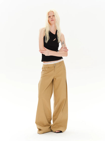 CASUAL WIDE-LEG TWILL PANTS