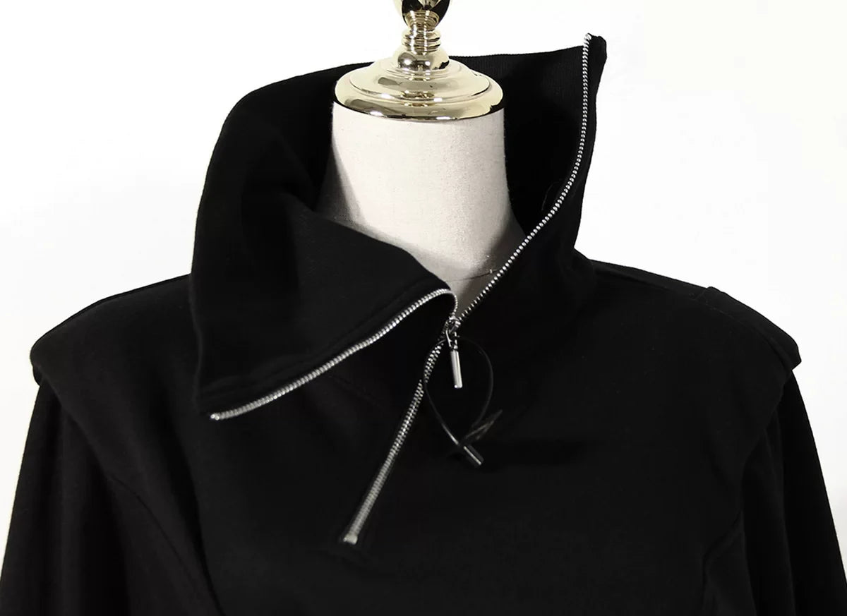 HIGH-NECK ASYMMETRICAL SWEATSHIRT JACKET