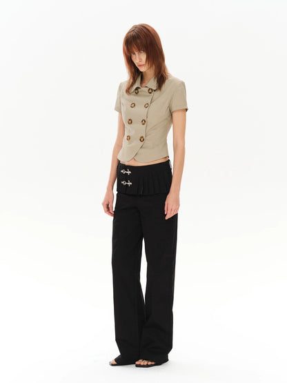 LOW-WAIST STYLISH PANTS WITH BUCKLE