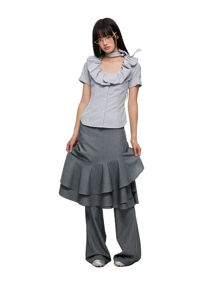 LAYERED RUFFLE SKIRT & FLARE TROUSERS