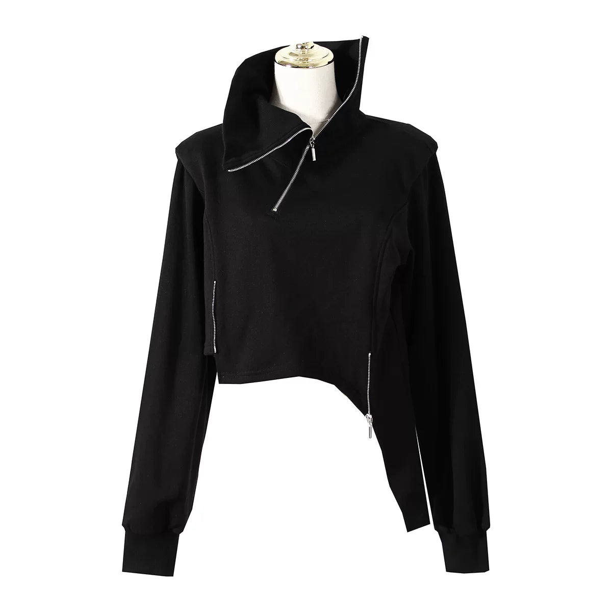 HIGH-NECK ASYMMETRICAL SWEATSHIRT JACKET
