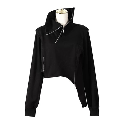 HIGH-NECK ASYMMETRICAL SWEATSHIRT JACKET