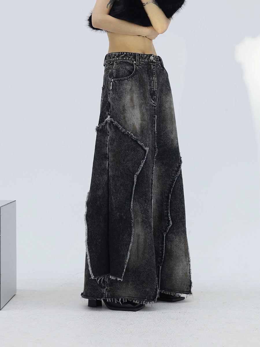 WAVE-CUT DENIM SKIRT