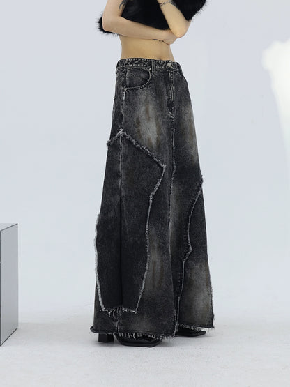 WAVE-CUT DENIM SKIRT