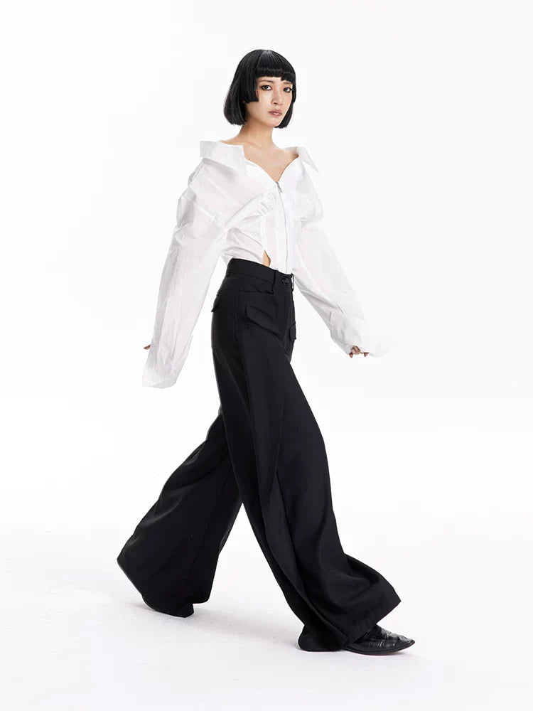 FLOWY BLACK WIDE-LEG PANTS