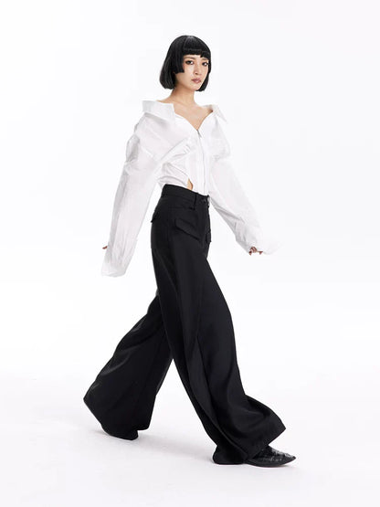FLOWY BLACK WIDE-LEG PANTS