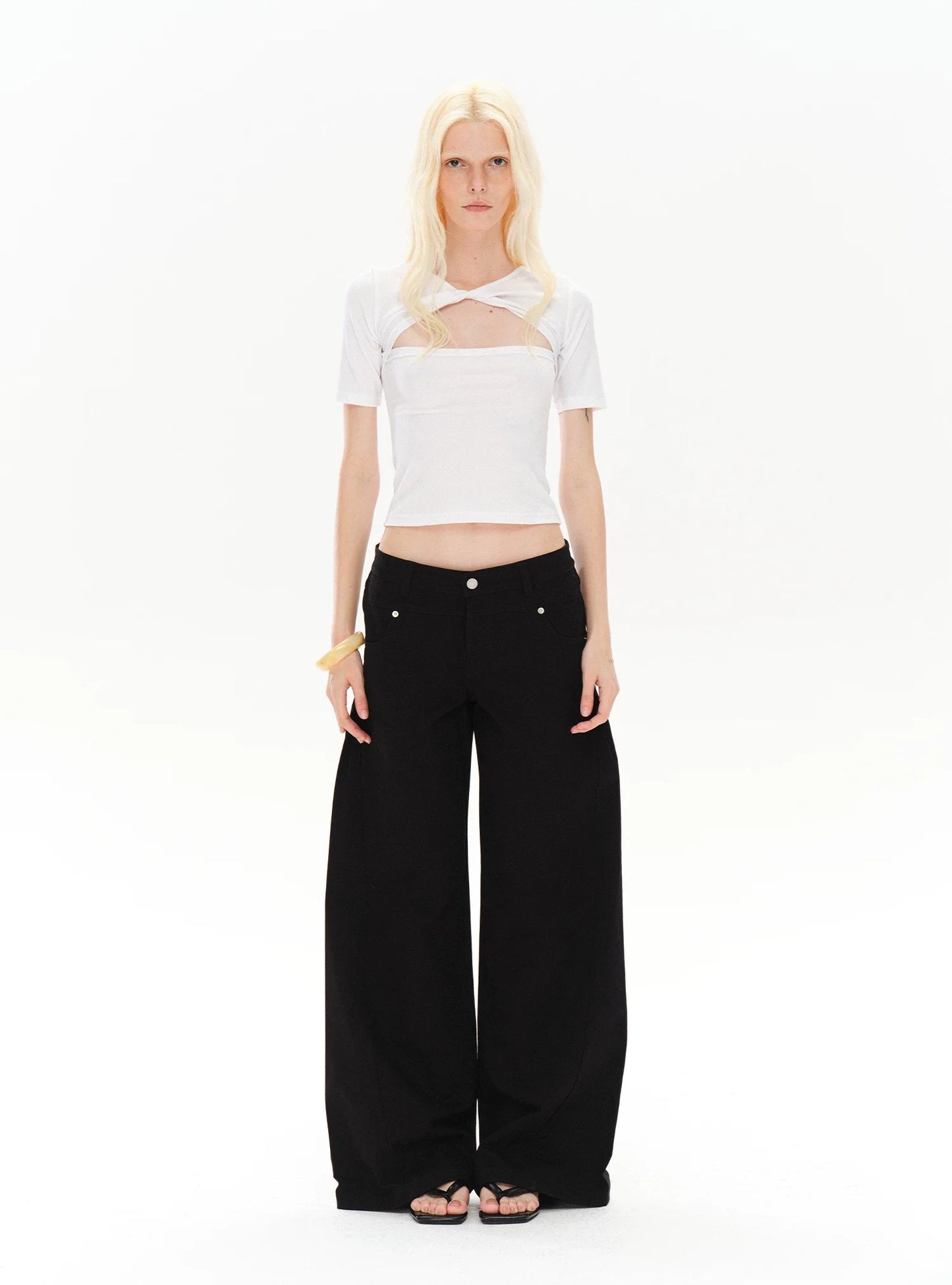 CASUAL WIDE-LEG TWILL PANTS