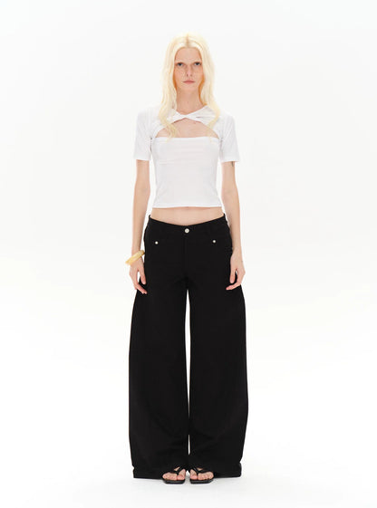 CASUAL WIDE-LEG TWILL PANTS