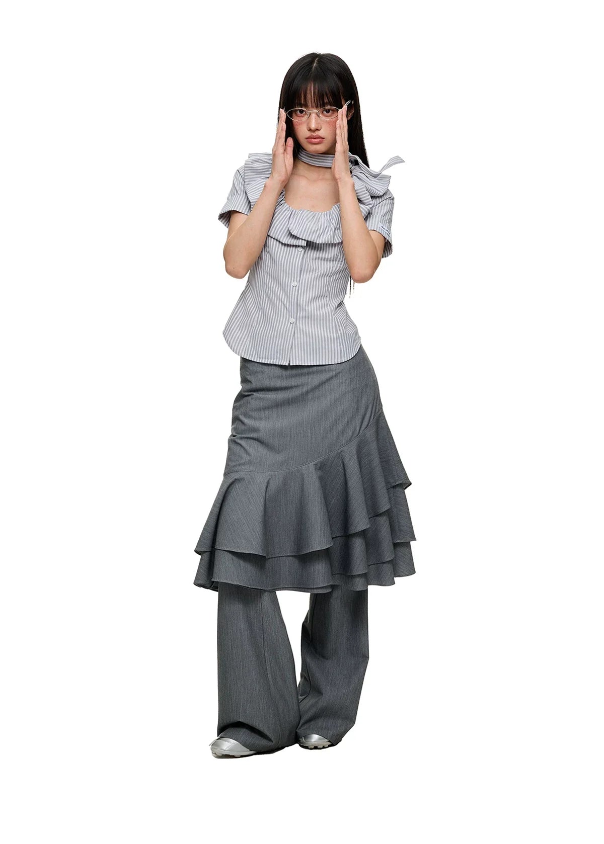 LAYERED RUFFLE SKIRT & FLARE TROUSERS