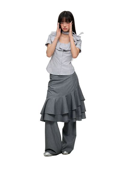 LAYERED RUFFLE SKIRT & FLARE TROUSERS