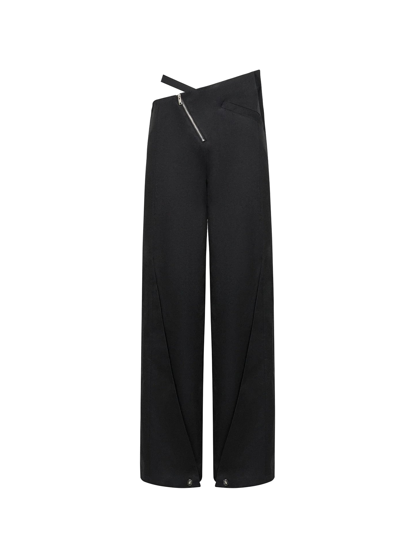 DIAGONAL-WAIST WIDE-LEG PANTS