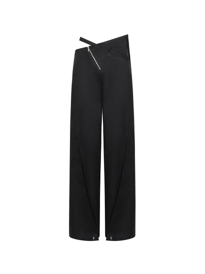 DIAGONAL-WAIST WIDE-LEG PANTS