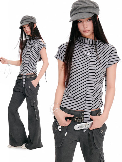 STRIPED SCARF SHORT SLEEVE T-SHIRT
