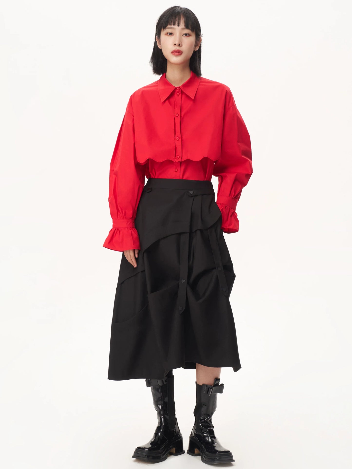 ASYMMETRICAL LAYERED A-LINE SKIRT