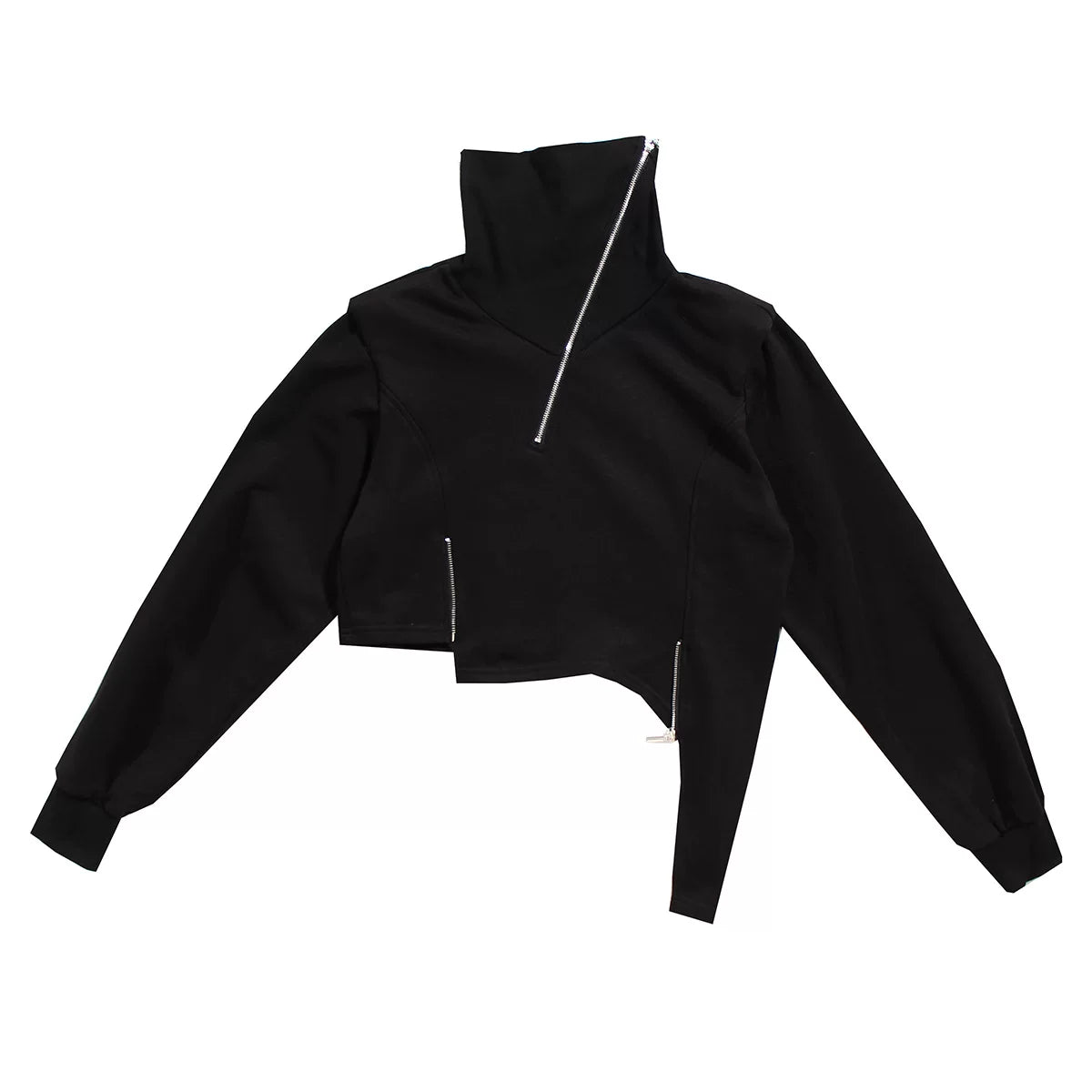 HIGH-NECK ASYMMETRICAL SWEATSHIRT JACKET