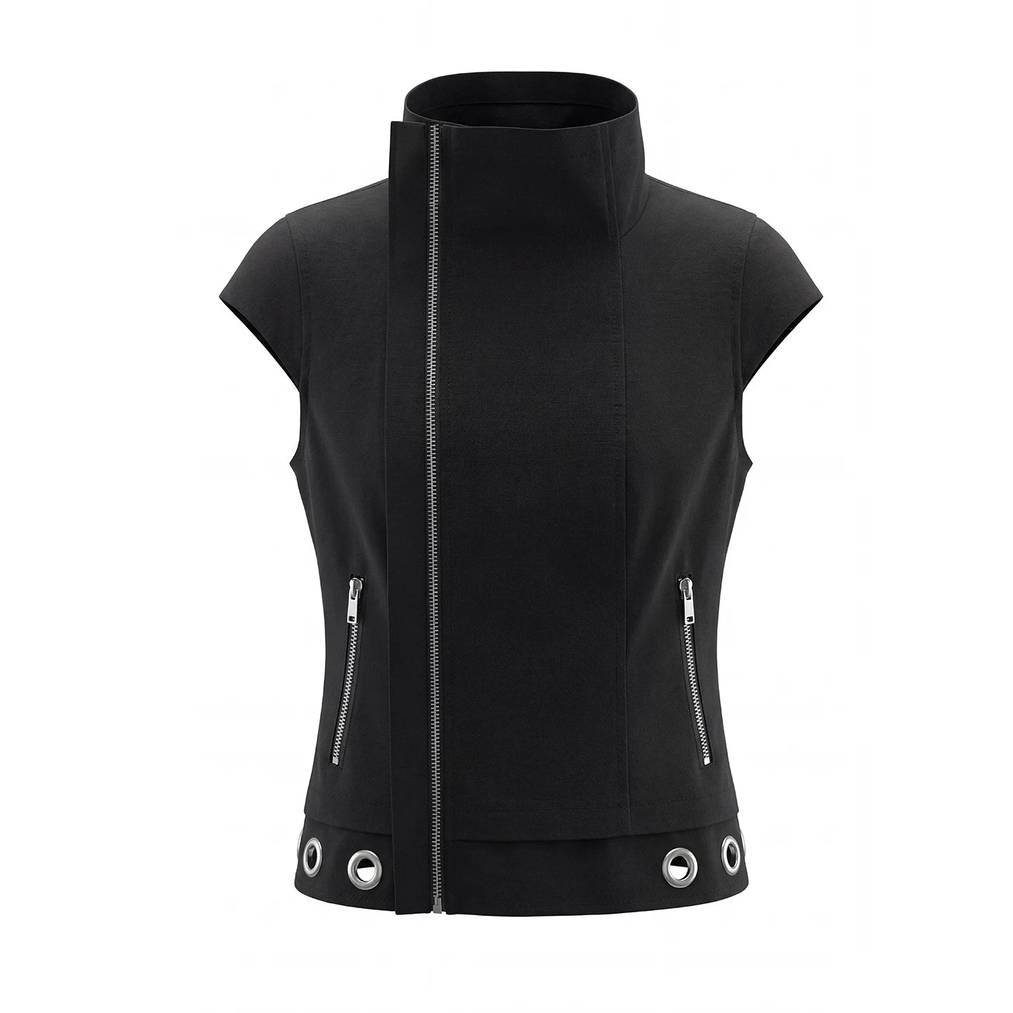 METAL BUTTON SLANT ZIPPER T-SHIRT