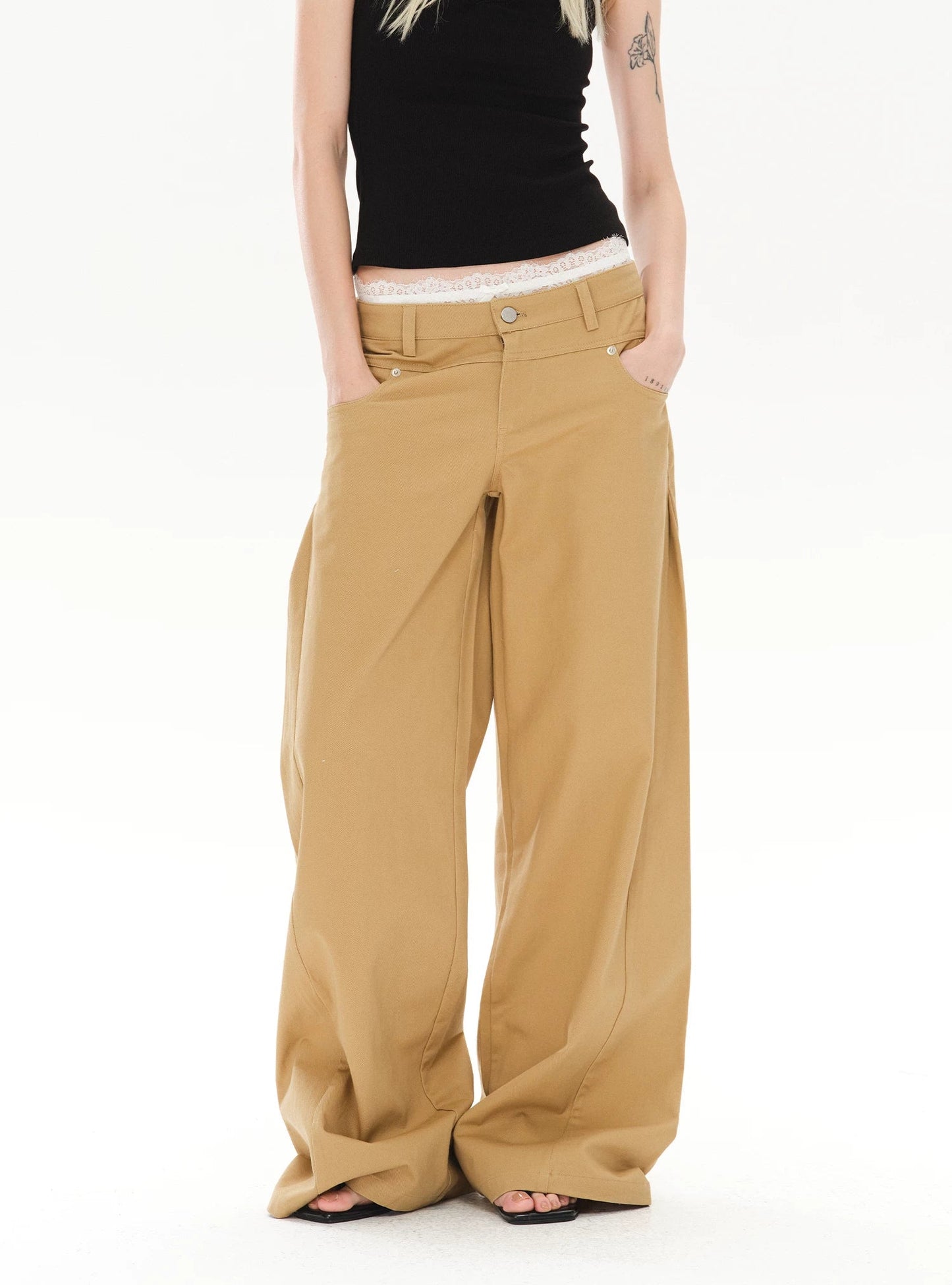 CASUAL WIDE-LEG TWILL PANTS