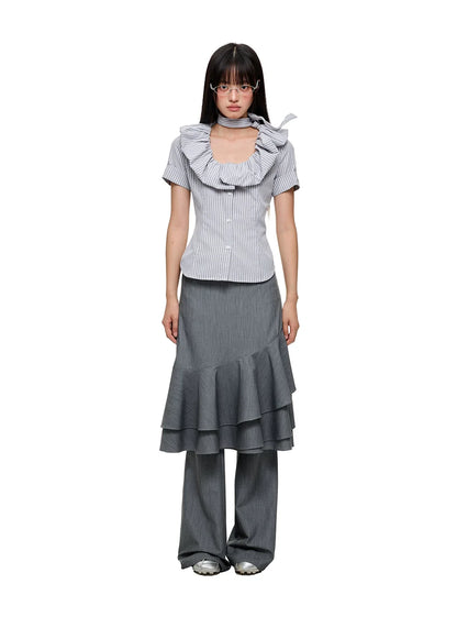 LAYERED RUFFLE SKIRT & FLARE TROUSERS