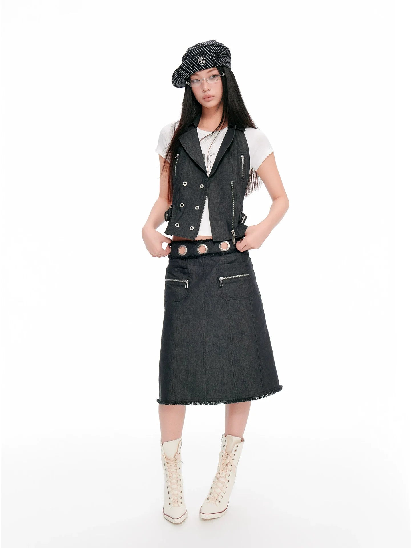 DENIM BUSTIER SKIRT WITH ZIPPERS