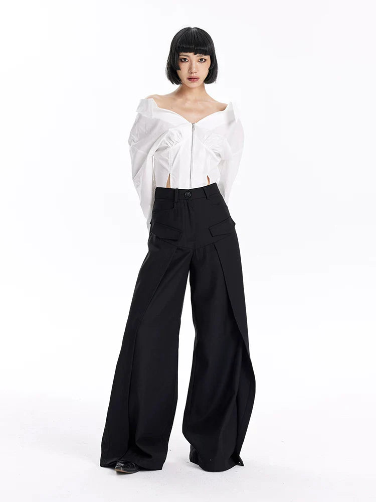 FLOWY BLACK WIDE-LEG PANTS
