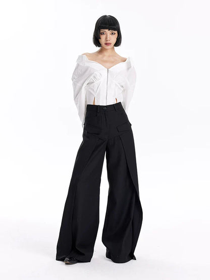 FLOWY BLACK WIDE-LEG PANTS