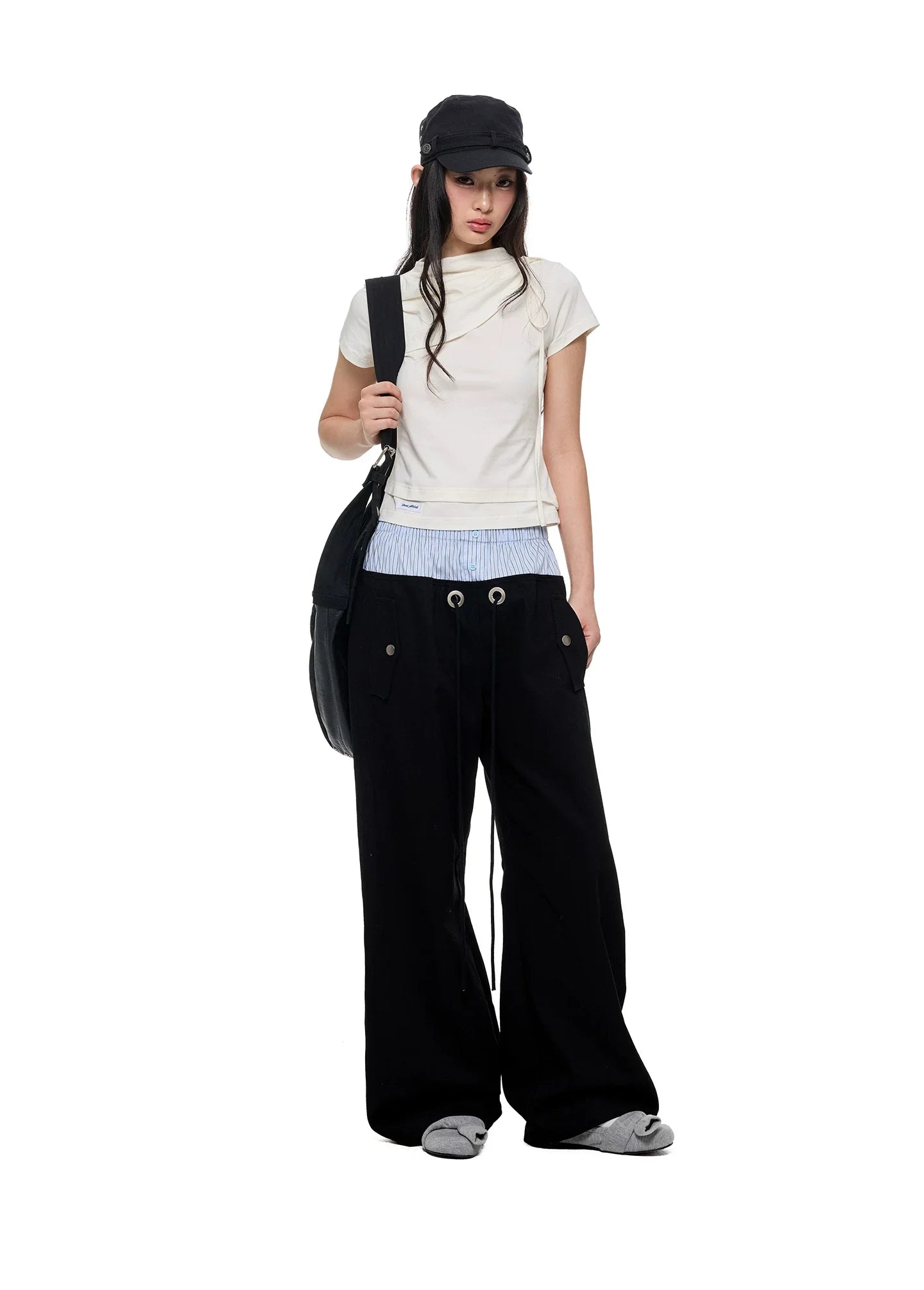 STRIPED FLOWING WIDE-LEG PANTS
