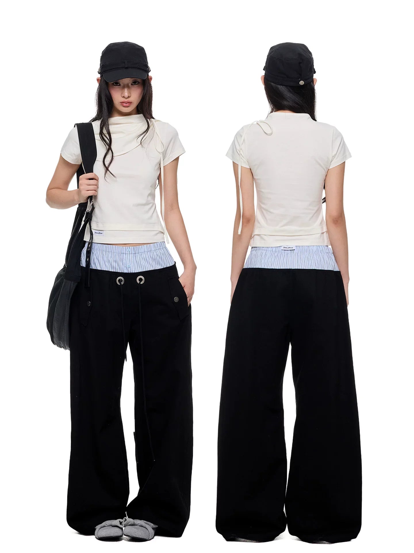 STRIPED FLOWING WIDE-LEG PANTS