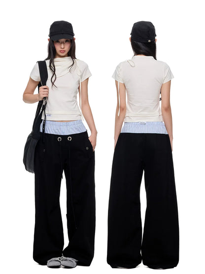 STRIPED FLOWING WIDE-LEG PANTS