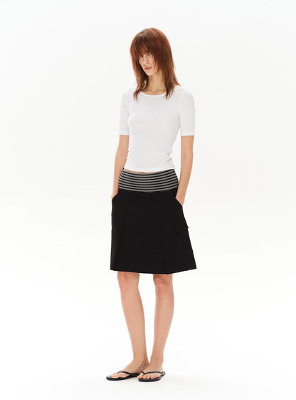 PLEATED STRIPED A-LINE MIDI SKIRT