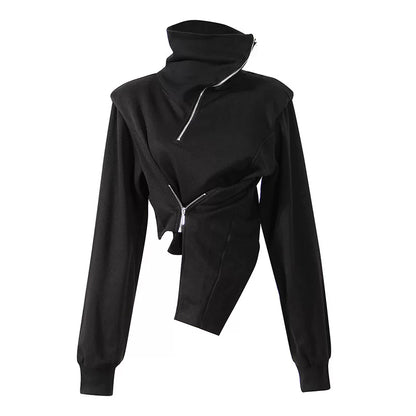 HIGH-NECK ASYMMETRICAL SWEATSHIRT JACKET