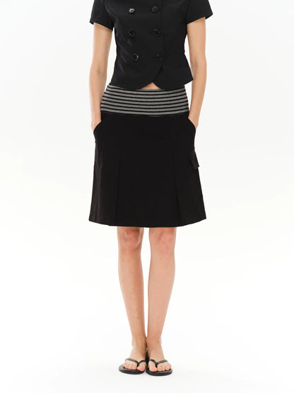 PLEATED STRIPED A-LINE MIDI SKIRT
