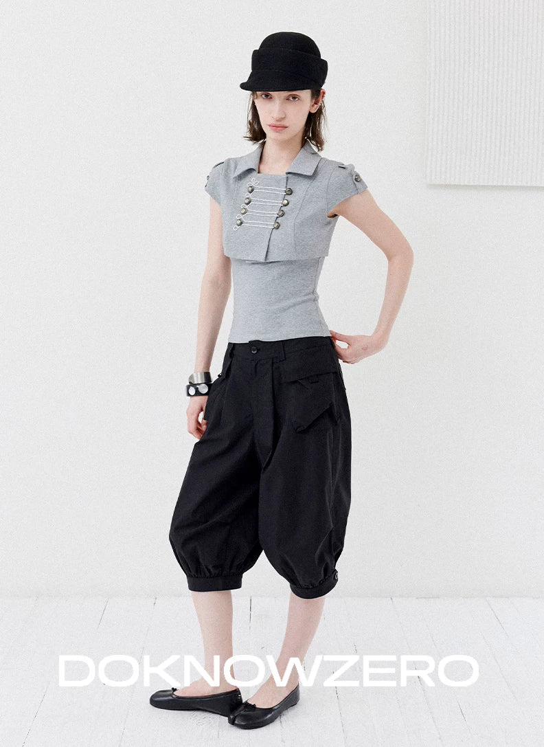 DOUBLE-BREASTED CROP TOP SET