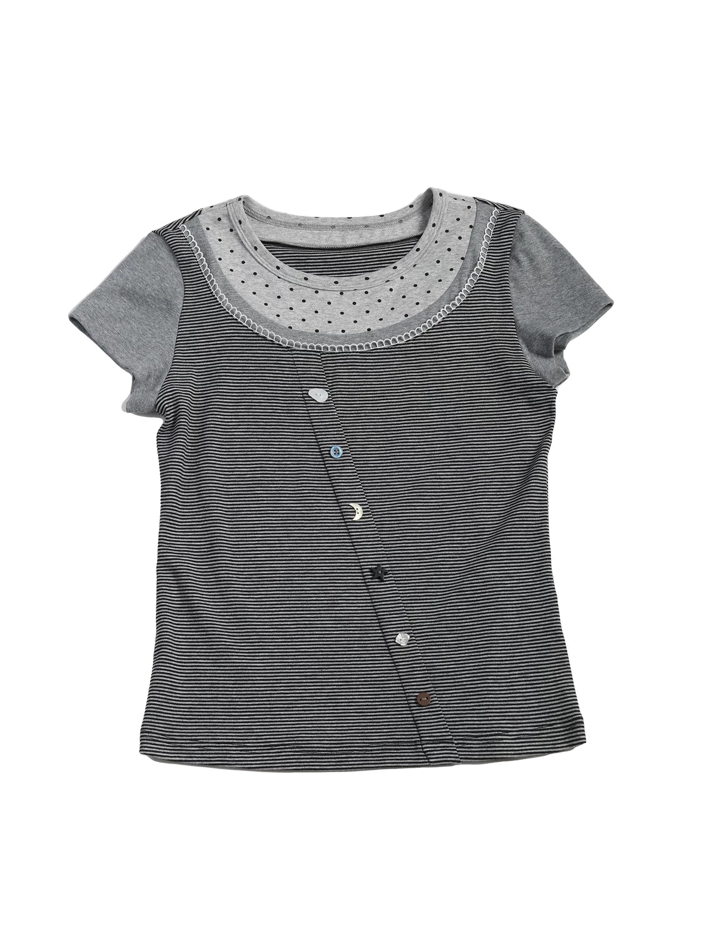 COLOR-BLOCK POLKA DOT T-SHIRT