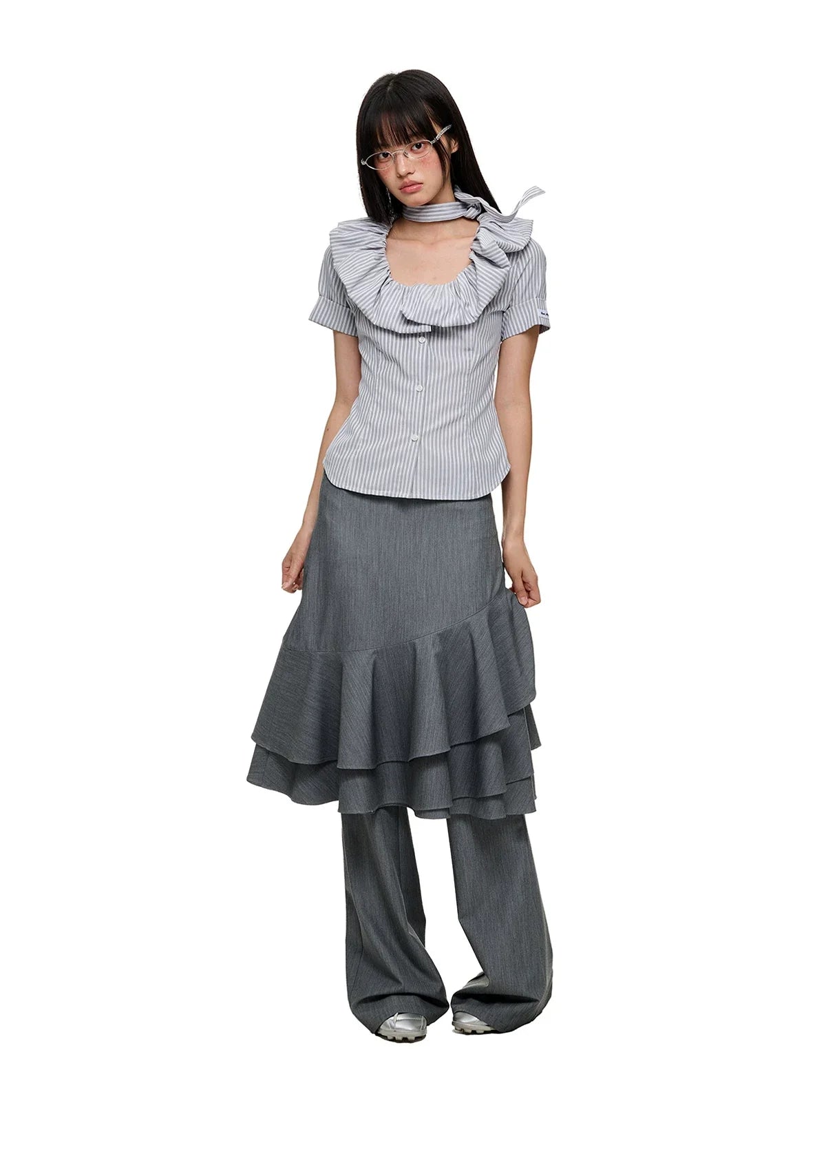 LAYERED RUFFLE SKIRT & FLARE TROUSERS