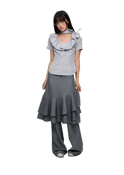 LAYERED RUFFLE SKIRT & FLARE TROUSERS