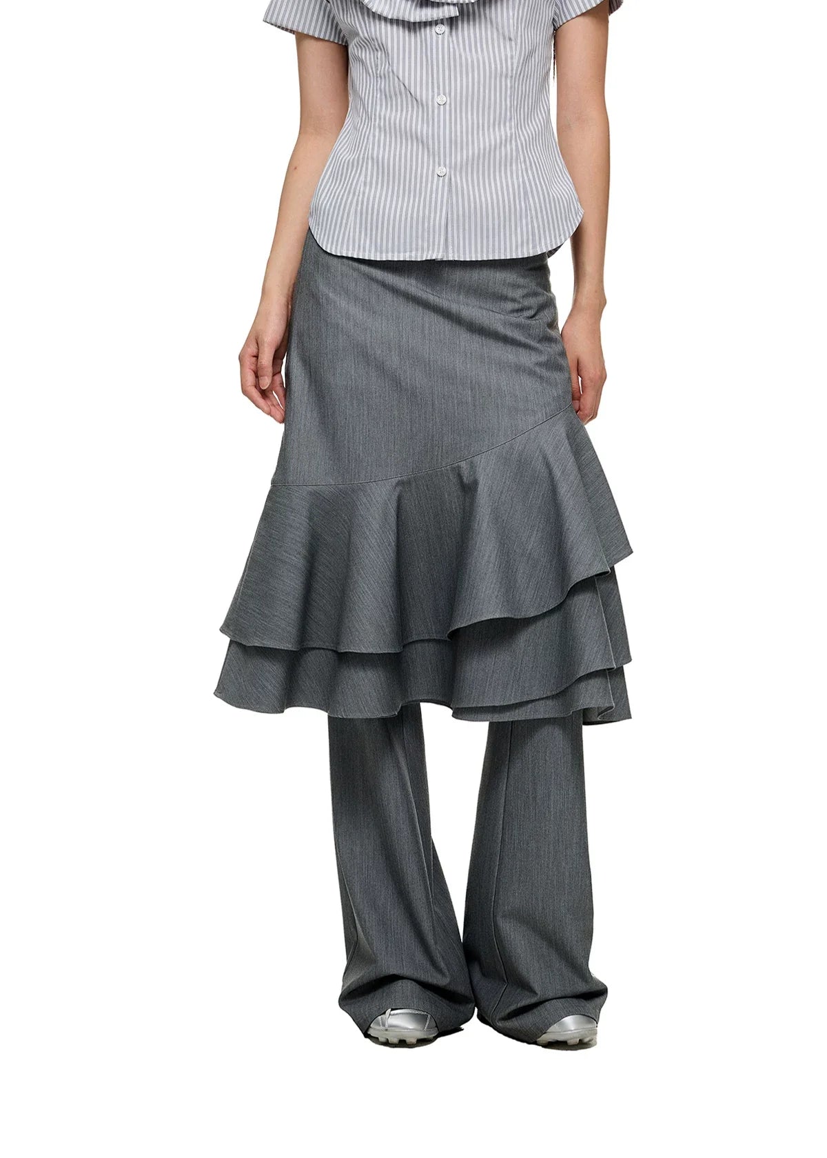LAYERED RUFFLE SKIRT & FLARE TROUSERS