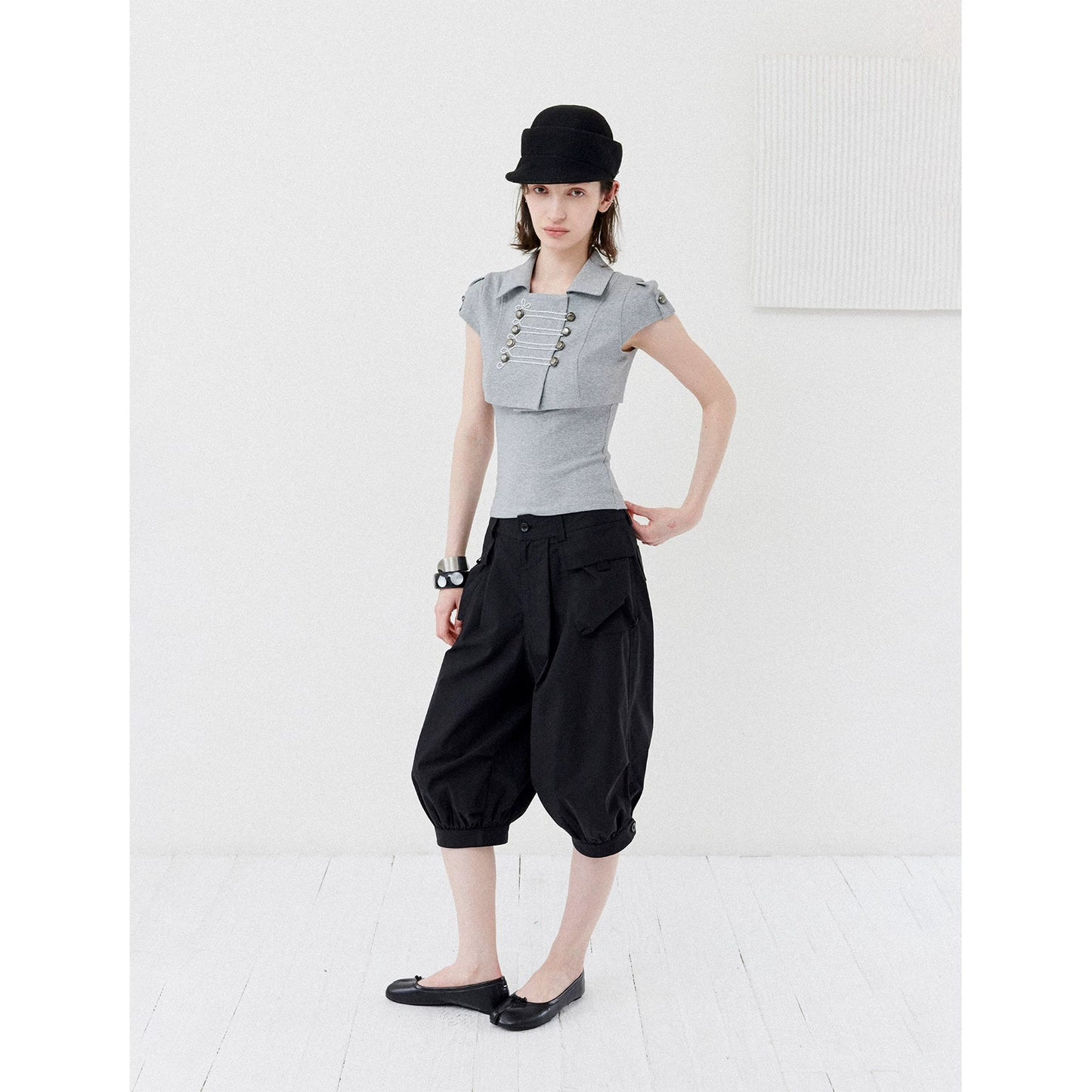 DOUBLE-BREASTED CROP TOP SET