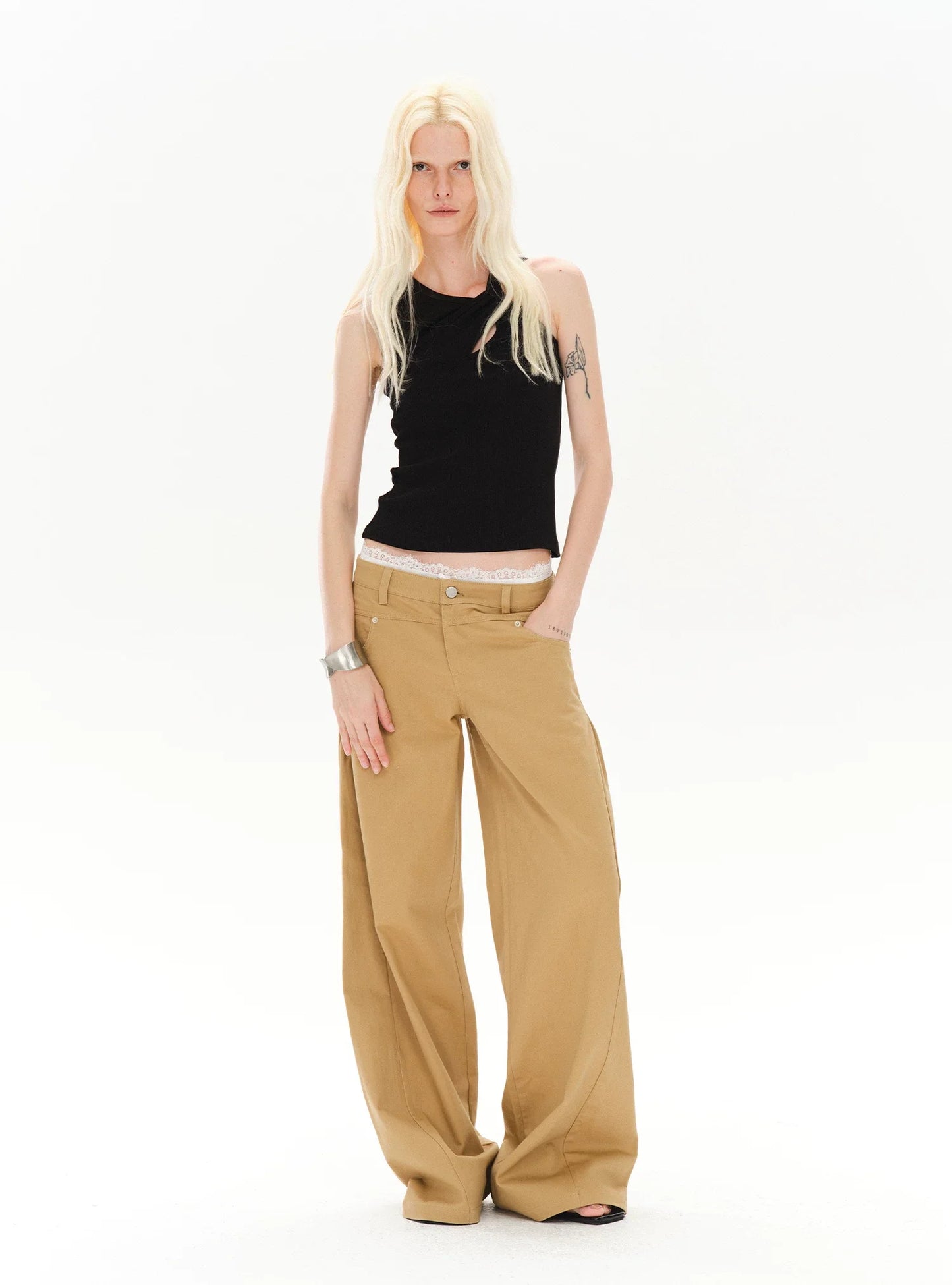 CASUAL WIDE-LEG TWILL PANTS