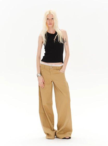 CASUAL WIDE-LEG TWILL PANTS
