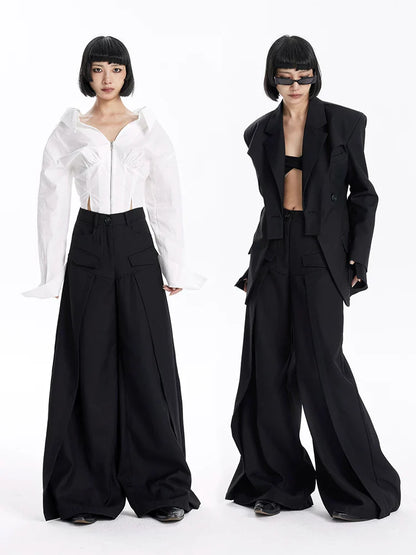 FLOWY BLACK WIDE-LEG PANTS